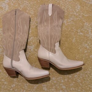 Alpine Cream and Tan Heeled Boots